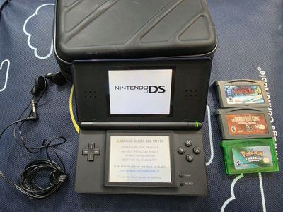 Nintendo DS Lite Black Handheld Console + Charger, Case, 9 Games