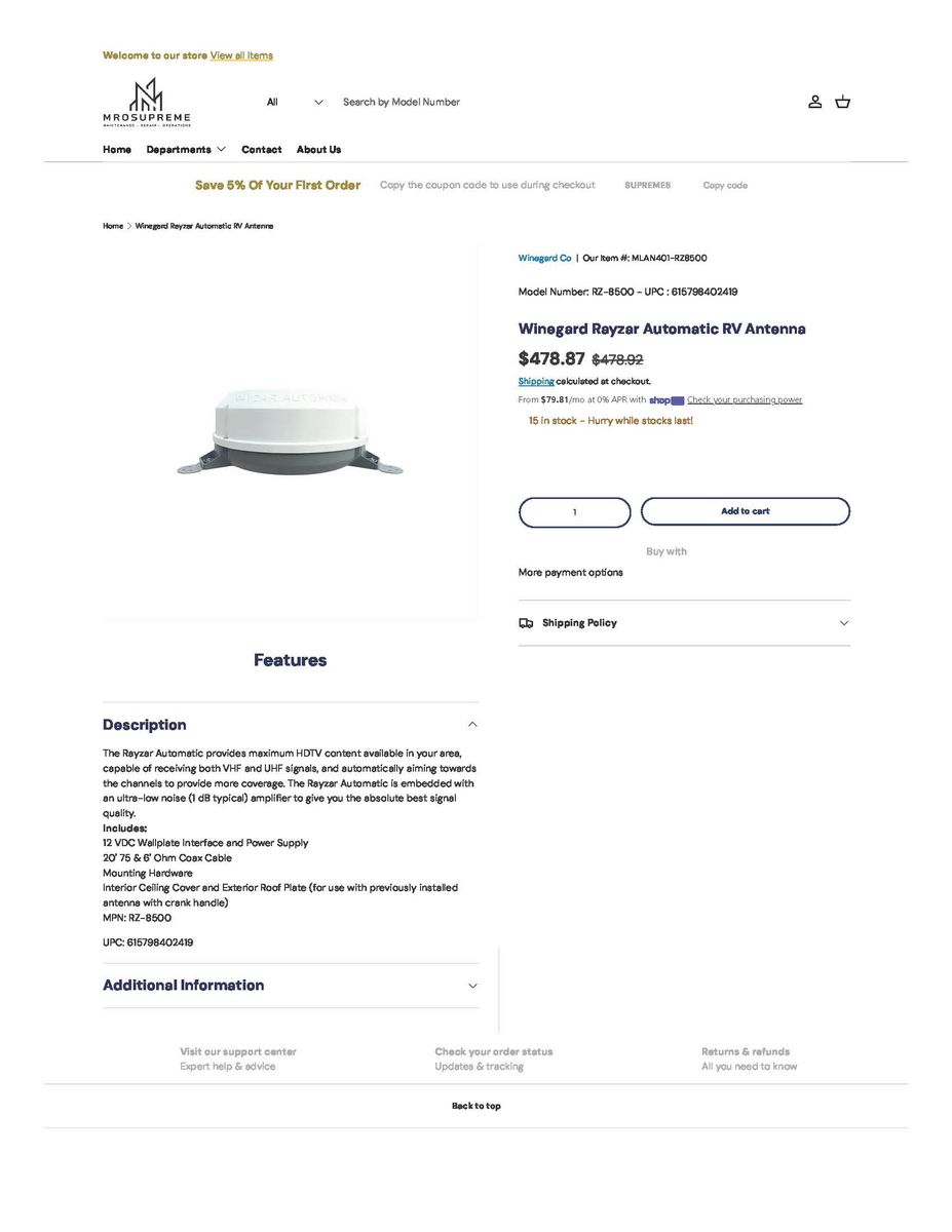 RV Automatic Antenna, Winegard Rayzar