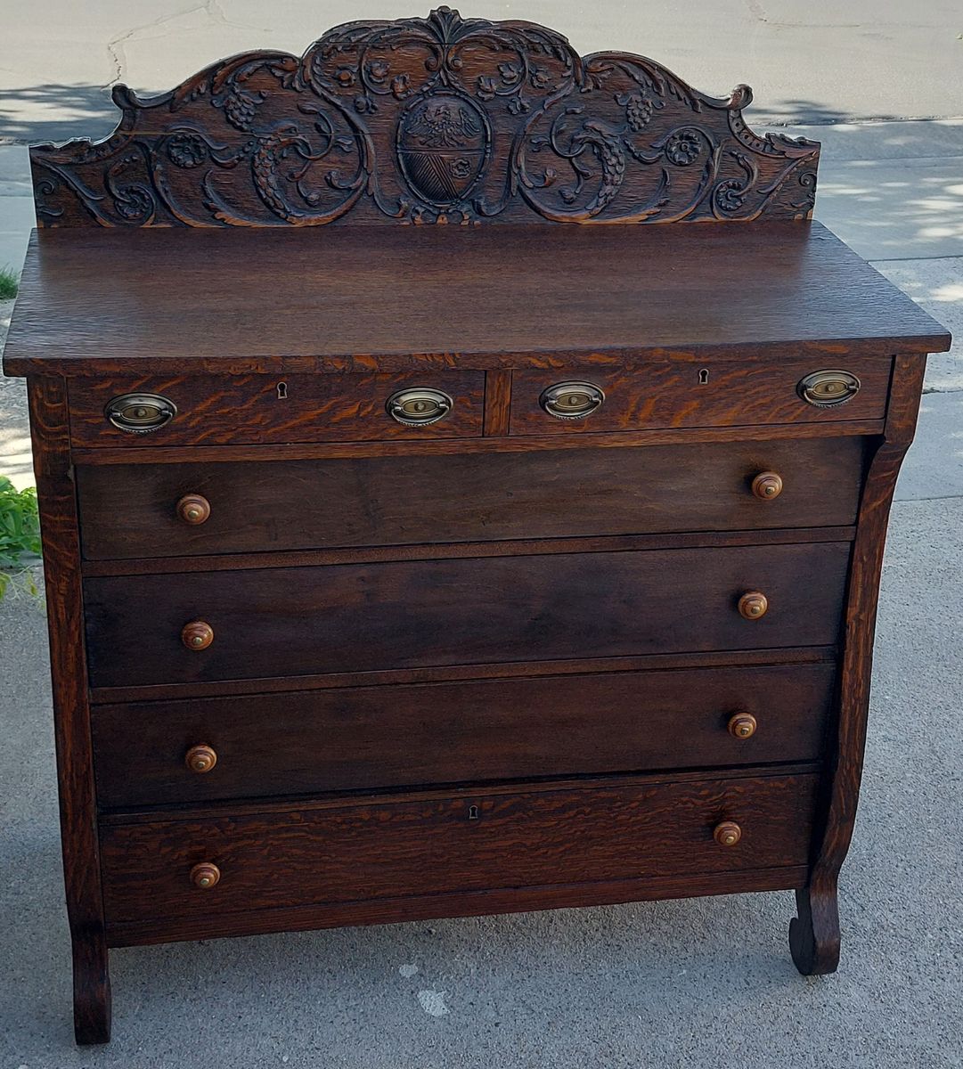 Antique Oak Empire Dresser 6 Drawer