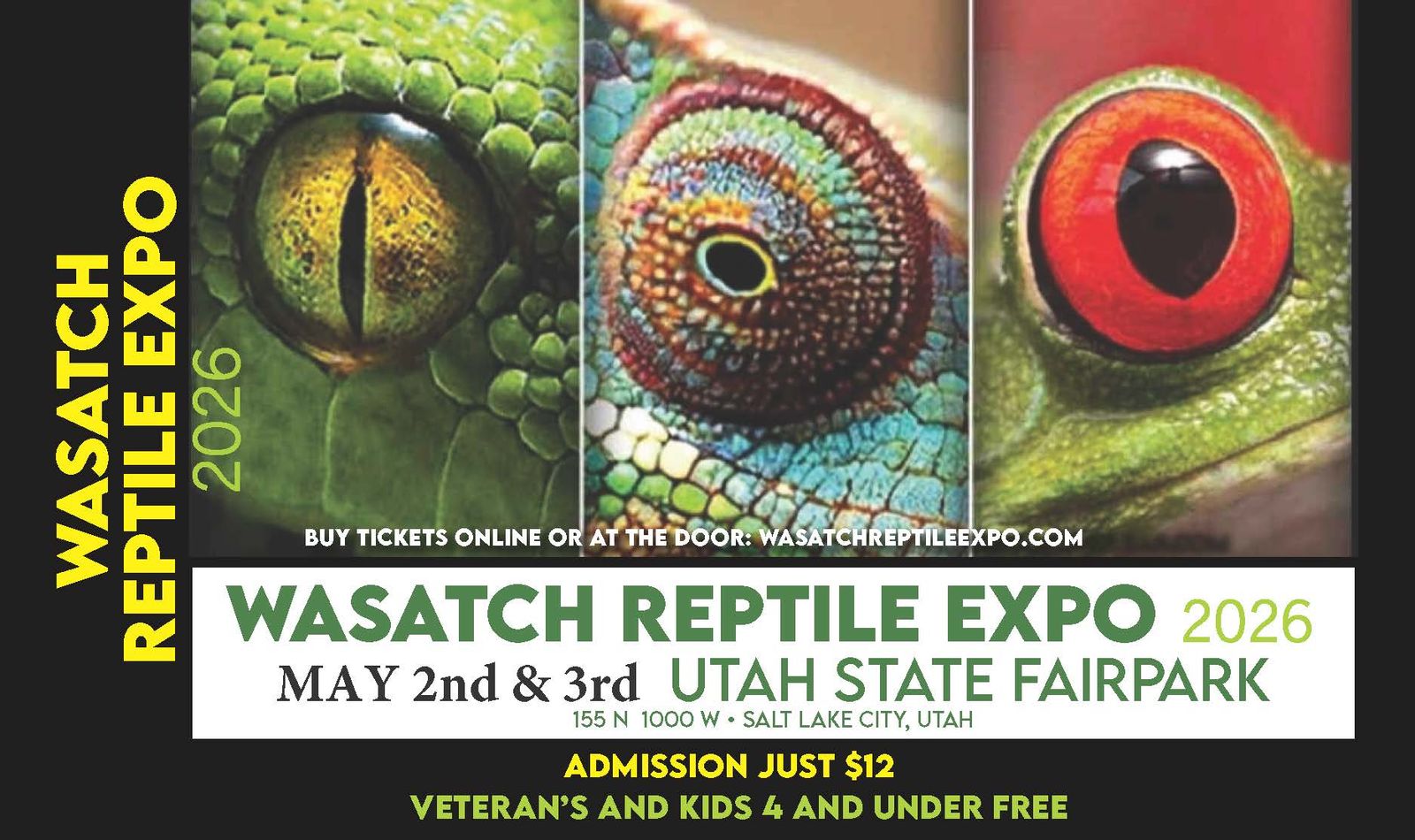 Wasatch Reptile Expo May 2nd and 3rd at the Utah State Fairpark admission $12, Kids 4 and under are free!