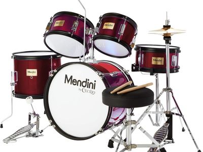 5 Piece 16" Mendini by Cecilio Junior Drum Set w/ Bass, Toms, Snare Drum, Cymbal, Hi-Hat, Drumsticks & Seat