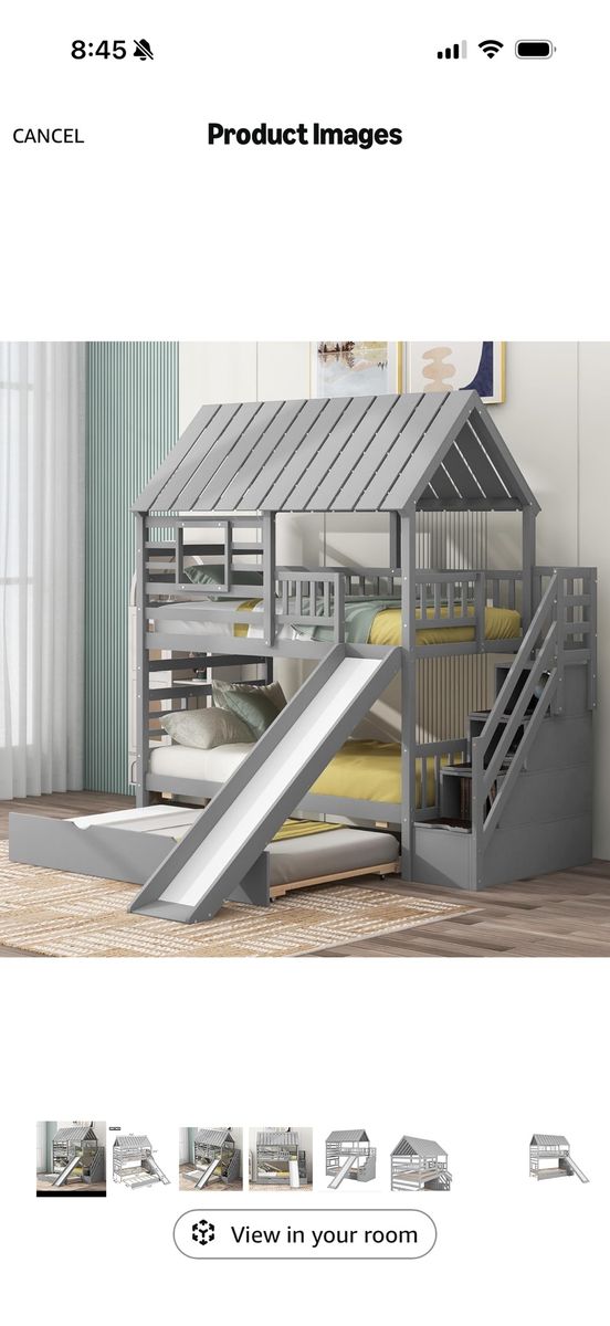 Twin Over Twin House Bunk Bed w/ Storage Stairs, Slide & Trundle