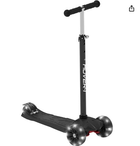Hover-1 Solaris Kick Scooter with Multicolor Wheel Lights, 4.5” Front Wheels, Rear Foot Brake, and 110 Pound Weight Capacity