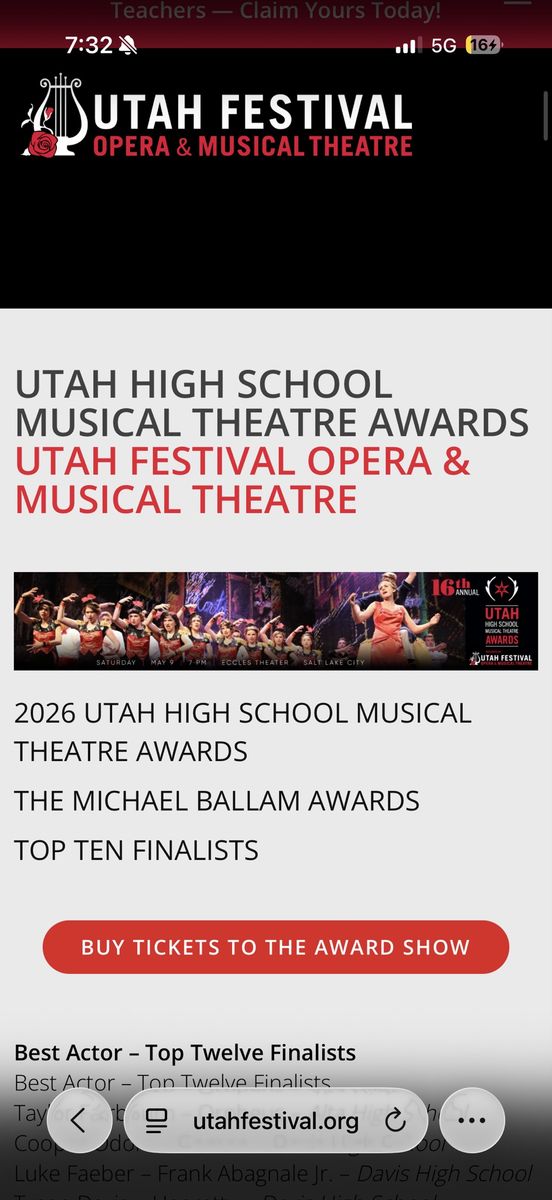 3 Tickets to 2026 Utah High School Musical Theatre Awards - Delta Hall at Eccles Theater