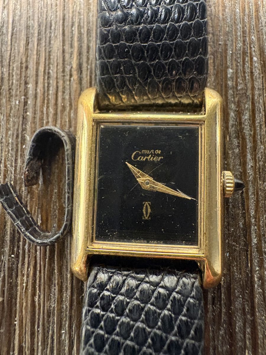 Ladies Vintage Cartier Tank Manual-Wind 21mm Watch Black Dial #W202819-1