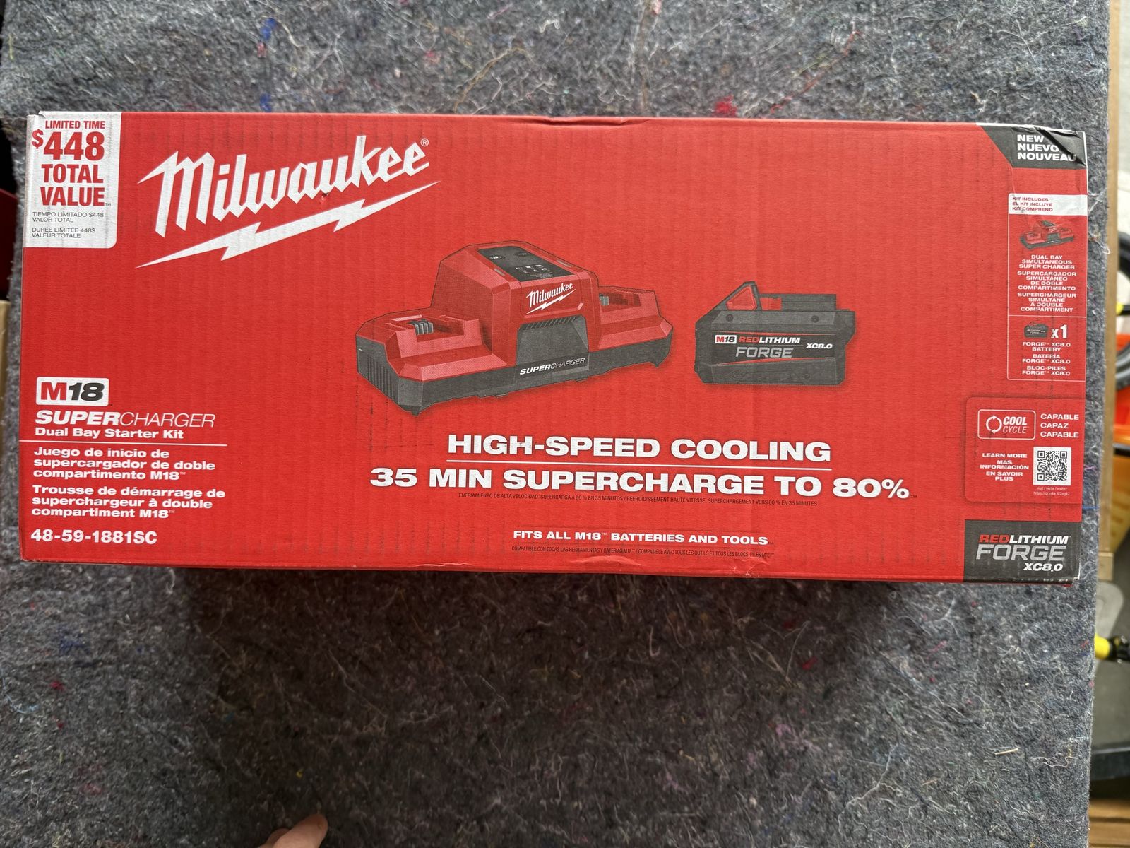 Milwaukee M18 Super Charger with red lithium 8.0 amp battery