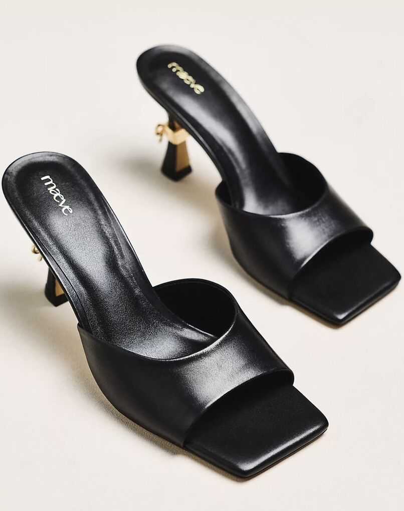 Maeve Metal Bow Open-Toe Mule Heels – Size 7.5