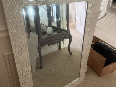 White Rectangular Wall Mirror with Textured Frame
