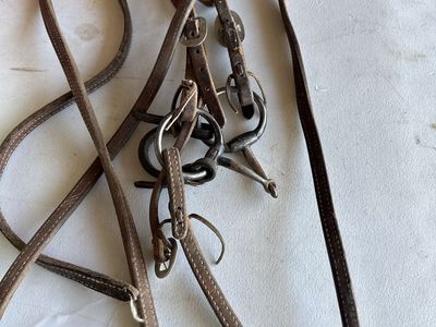 JWP eggbutt snaffle with browband headstall and 5/8 stitched reins