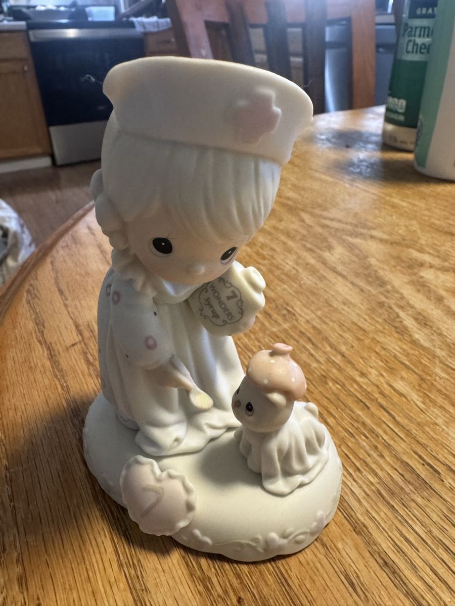 Precious Moments "Tender Loving Care" Nurse Figurine w/ Puppy, Porcelain, Vintage 1995. Age 7