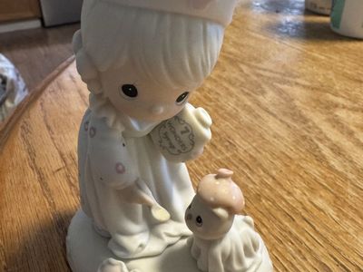 Precious Moments "Tender Loving Care" Nurse Figurine w/ Puppy, Porcelain, Vintage 1995. Age 7