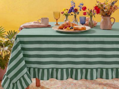 New! Tudomro Striped Tablecloth, Rectangle, Forest, Mint Green, 84'' X 60''