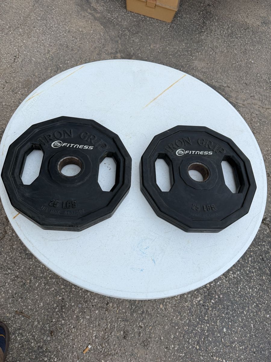 Pair of Iron Grip 24 Hour Fitness 25 lb Urethane Olympic Weight Plates