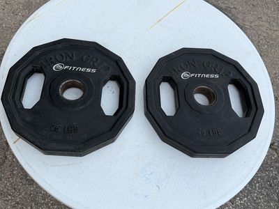 Pair of Iron Grip 24 Hour Fitness 25 lb Urethane Olympic Weight Plates