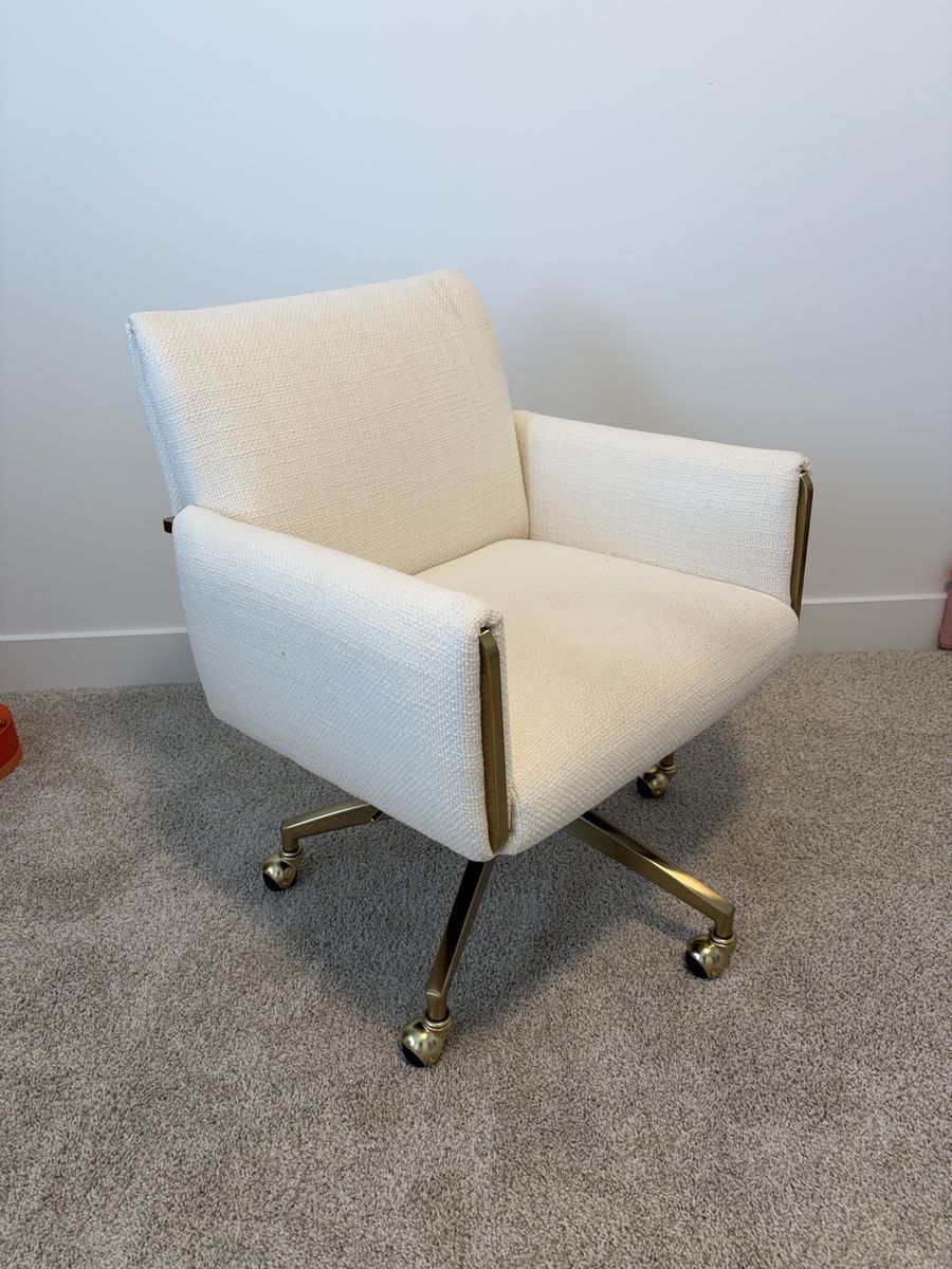 Cream Upholstered Swivel Office Chair