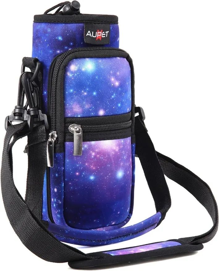 AUPET 32oz Galaxy Neoprene Bottle Sleeve with Adjustable Strap & Zippered Pocket