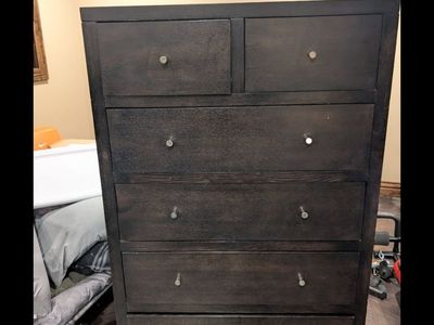 Dark Brown Wood Bedroom Set - 5-Drawer Dresser & Matching 1-Drawer Nightstand