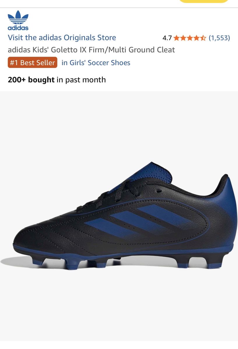 adidas Kids' Goletto IX Firm/Multi Ground Cleat - Black/Blue Soccer Shoes