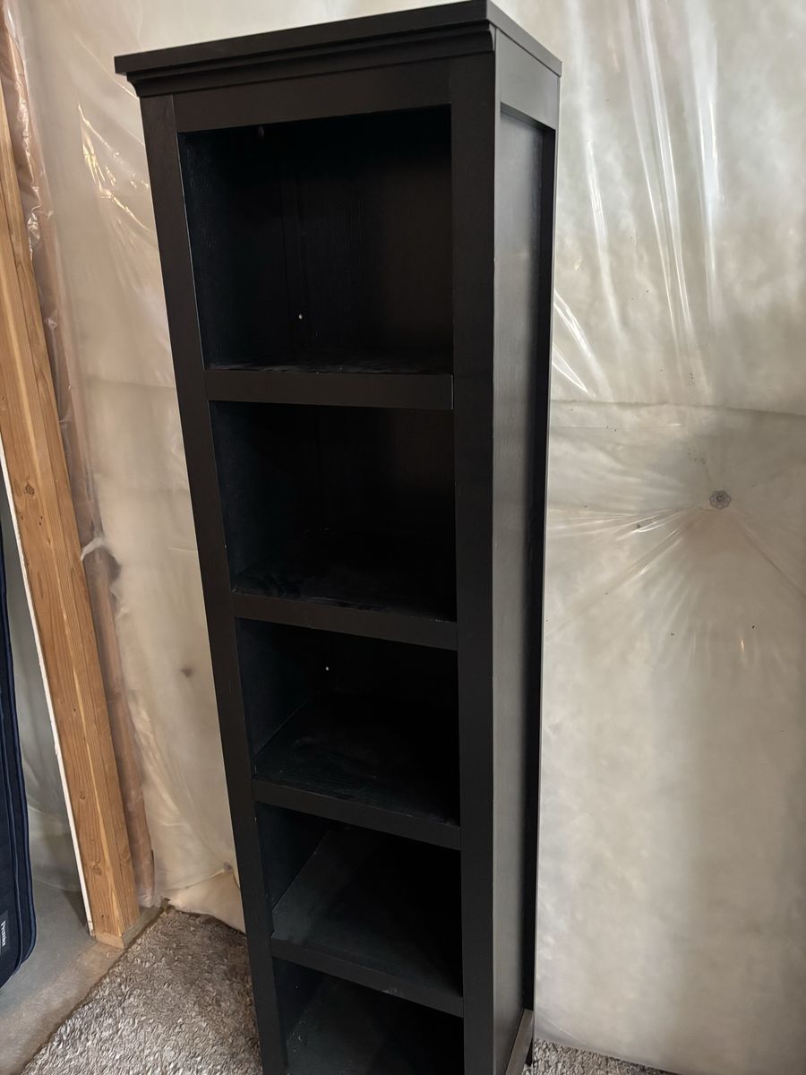Black Wooden Media Tower Bookcase with 5 Shelves - Slim Storage Unit