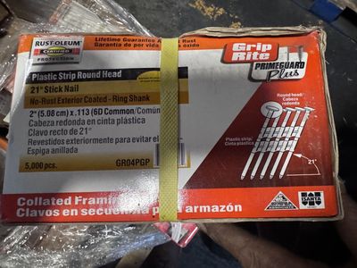 Grip-Rite Primeguard Plus 2" .113 6D 21° Plastic Strip Round Head Collated Framing Nails 5000 Pcs $85/BOX