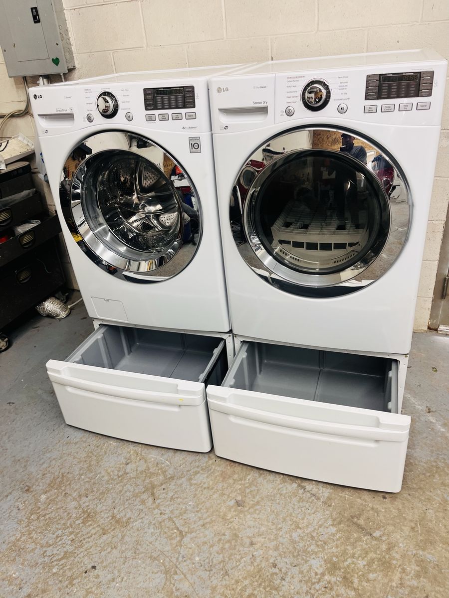 Lg washer and dryer set with pedestals