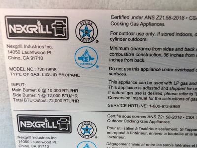 Nexgrill 6-Burner Gas Grill with Side Burner model #720-0898