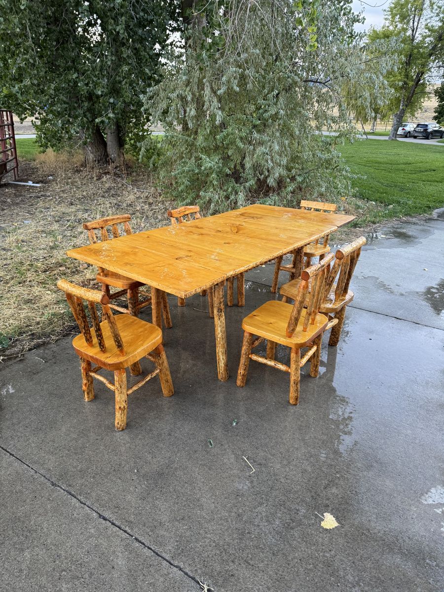 Rustic Log Wood Dining Table Set and Furniture