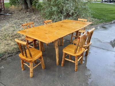 Rustic Log Wood Dining Table Set and Furniture