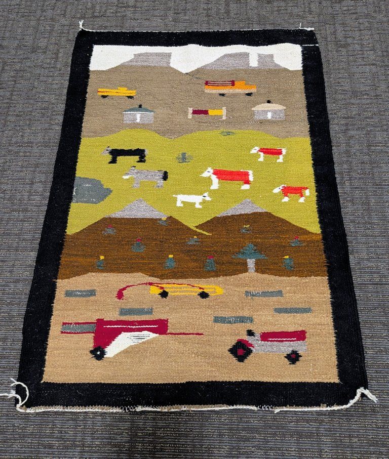 FREE DELIVERY Pictorial Navajo Rug - Monument Valley Truck & Farm Motif 31x45