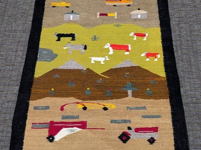 FREE DELIVERY Pictorial Navajo Rug - Monument Valley Truck & Farm Motif 31x45