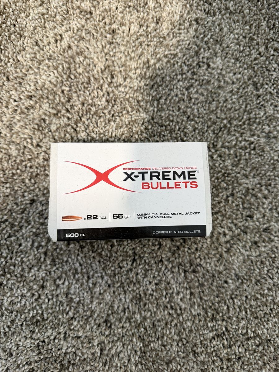 X-Treme Bullets .22 Cal 55gr FMJ w/ Cannelure - 500 Count Box