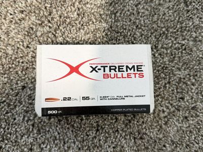 X-Treme Bullets .22 Cal 55gr FMJ w/ Cannelure - 500 Count Box