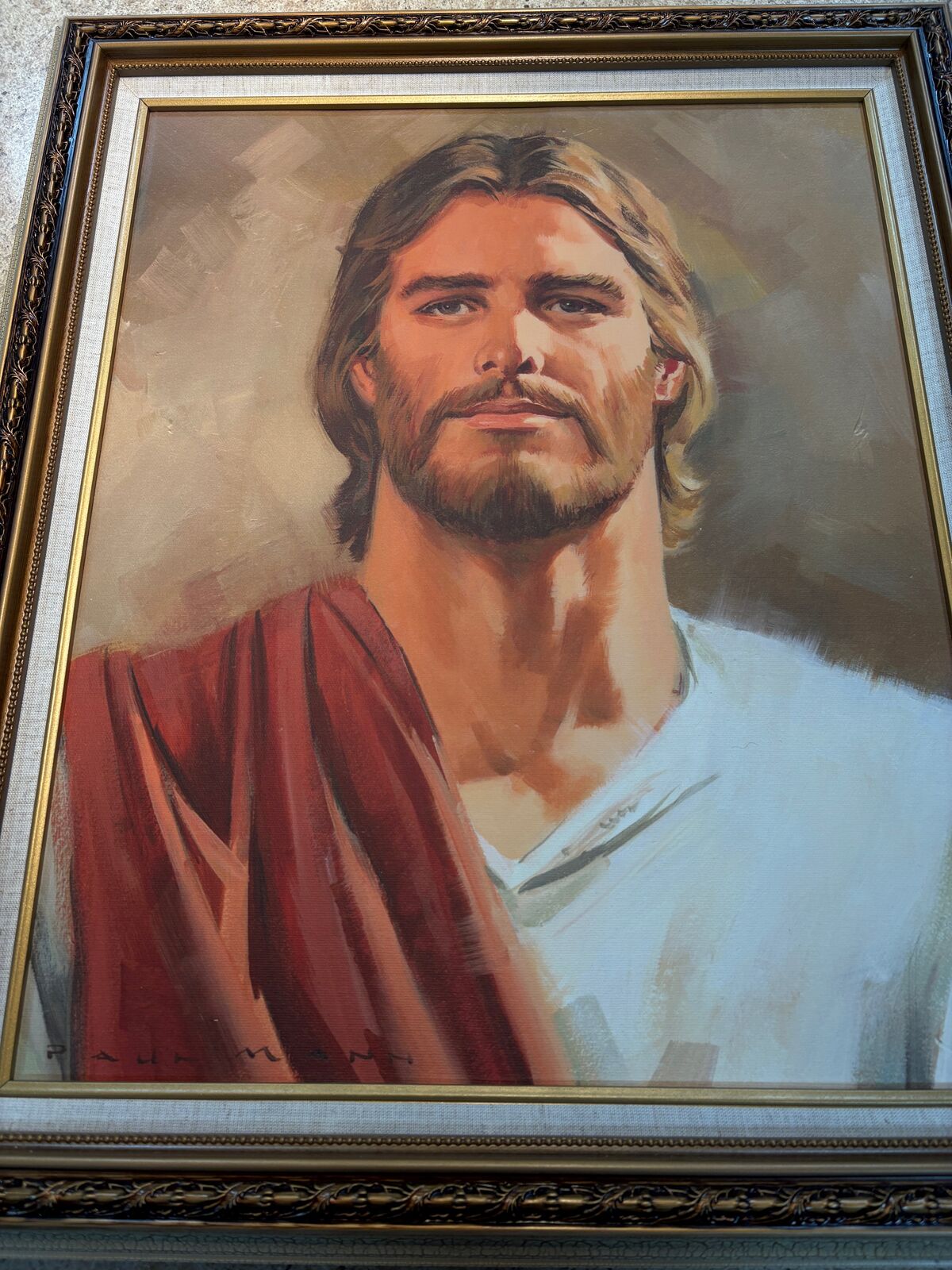 Beautiful Framed Religious Portrait Painting – Classic Jesus Christ Image 20.5"x24.5"