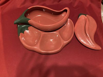 Vintage Ceramic Chili Pepper Salsa & Chip Bowls