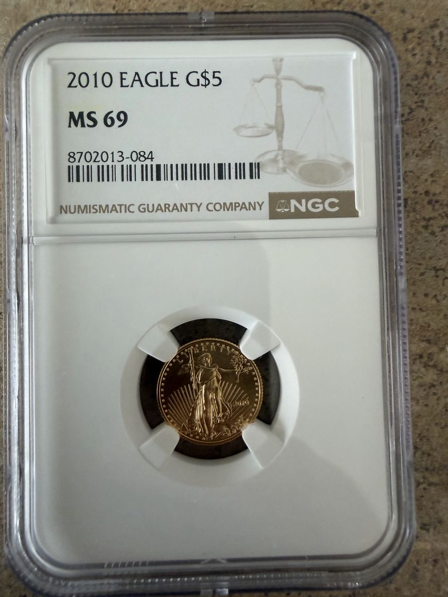 2010 American Gold Eagle $5 Coin NGC Graded MS 69 - Numismatic Guaranty Company Certified