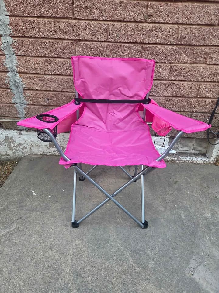 Pink Folding Camping Chair with Cup Holder