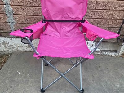 Pink Folding Camping Chair with Cup Holder