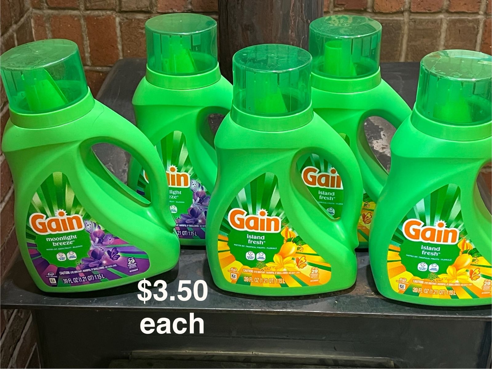 Laundry & Cleaning Supplies: Tide Free & Gentle, Gain Island Fresh/Moonlight Breeze, Lysol Toilet Bowl