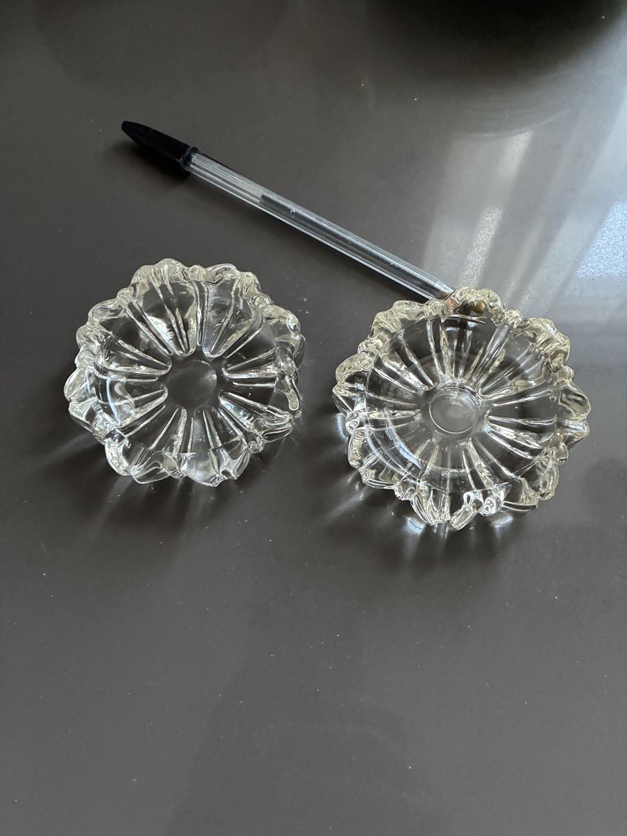 Vintage Clear Glass Sunburst Nesting Ashtray Trinket Dish Set