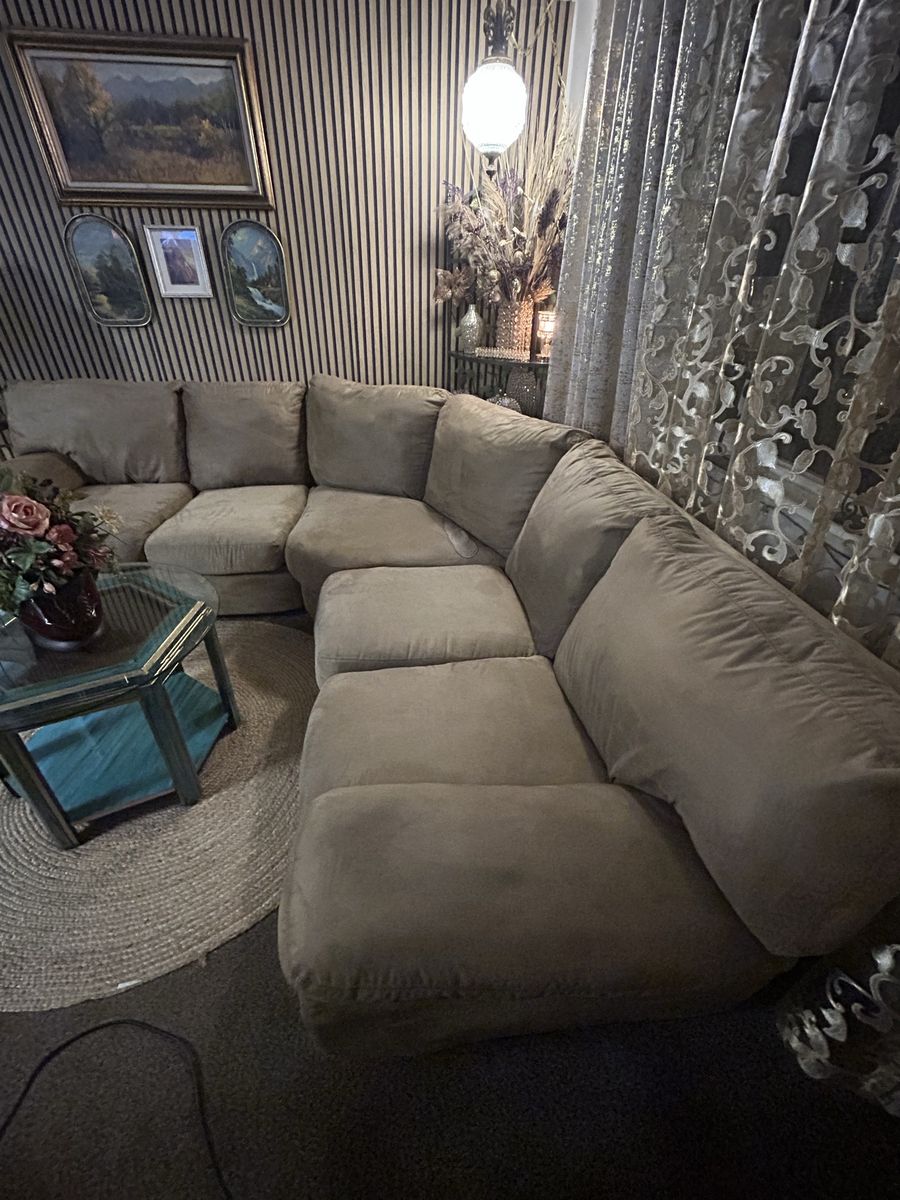 Large Sectional Sofa in Beige Fabric Used Condition