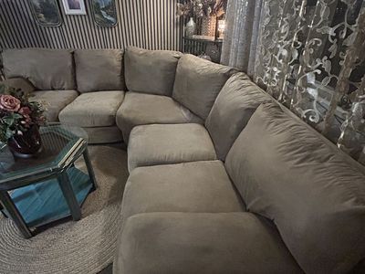 Large Sectional Sofa in Beige Fabric Used Condition