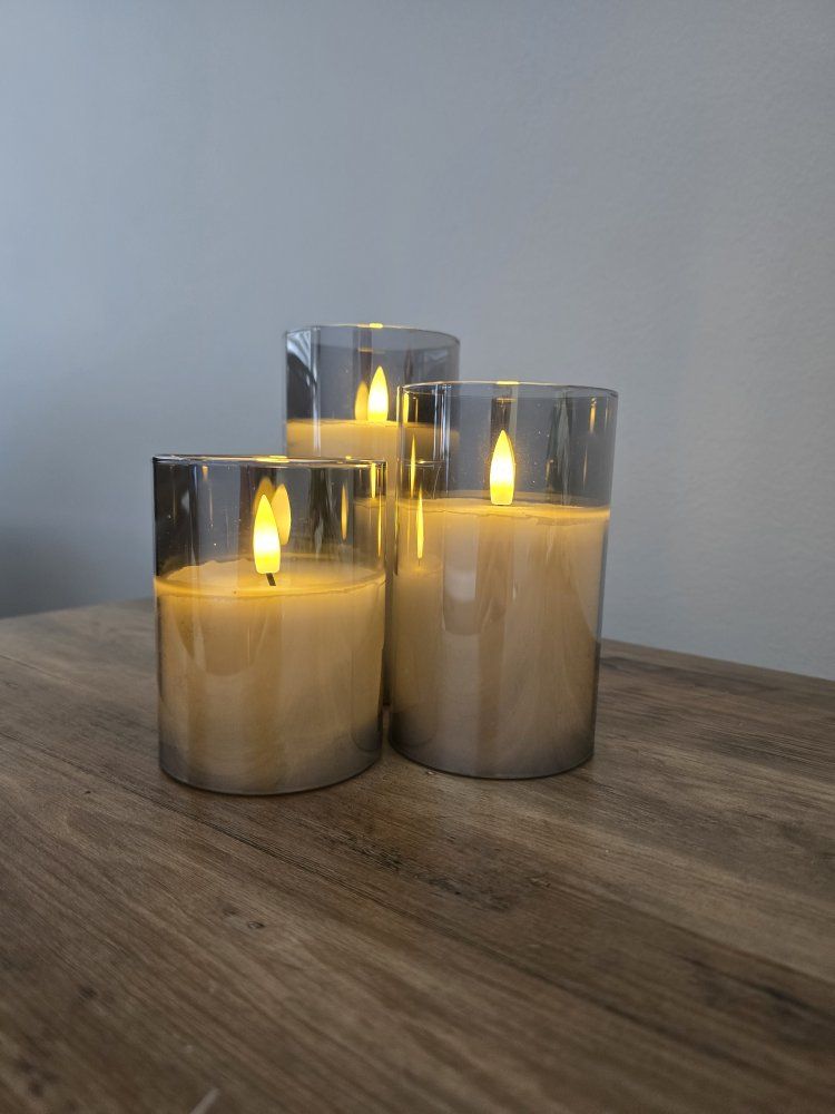 Grey Glass Flameless LED Candles