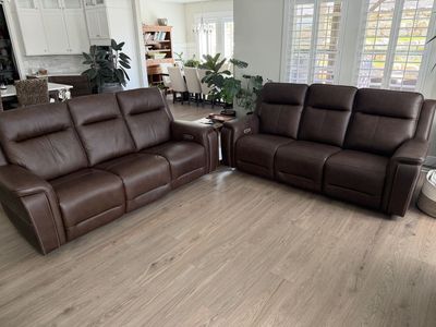 Pair of Leather Power Reclining Couches