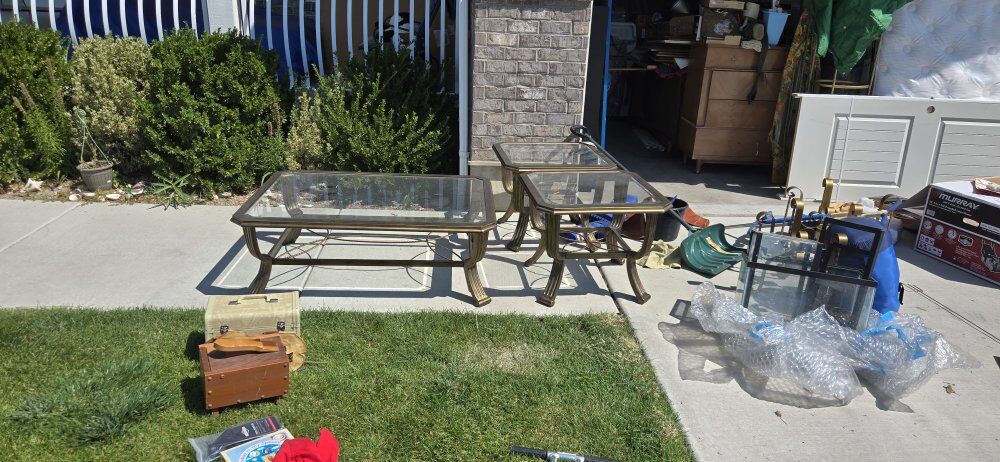4 piece vintage brass ( gold ) end tables tables