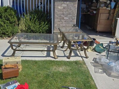 4 piece vintage brass ( gold ) end tables tables
