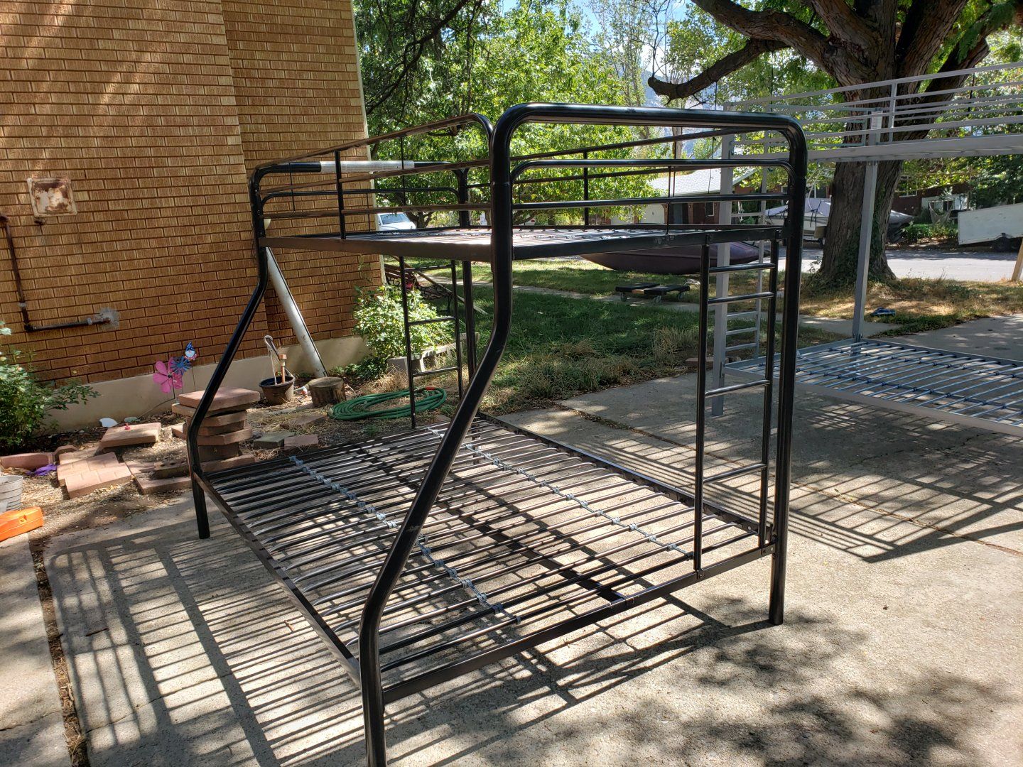Black Metal Twin Over Full Bunk Bed Frame with Ladders 78" L x 54" W x 60" H