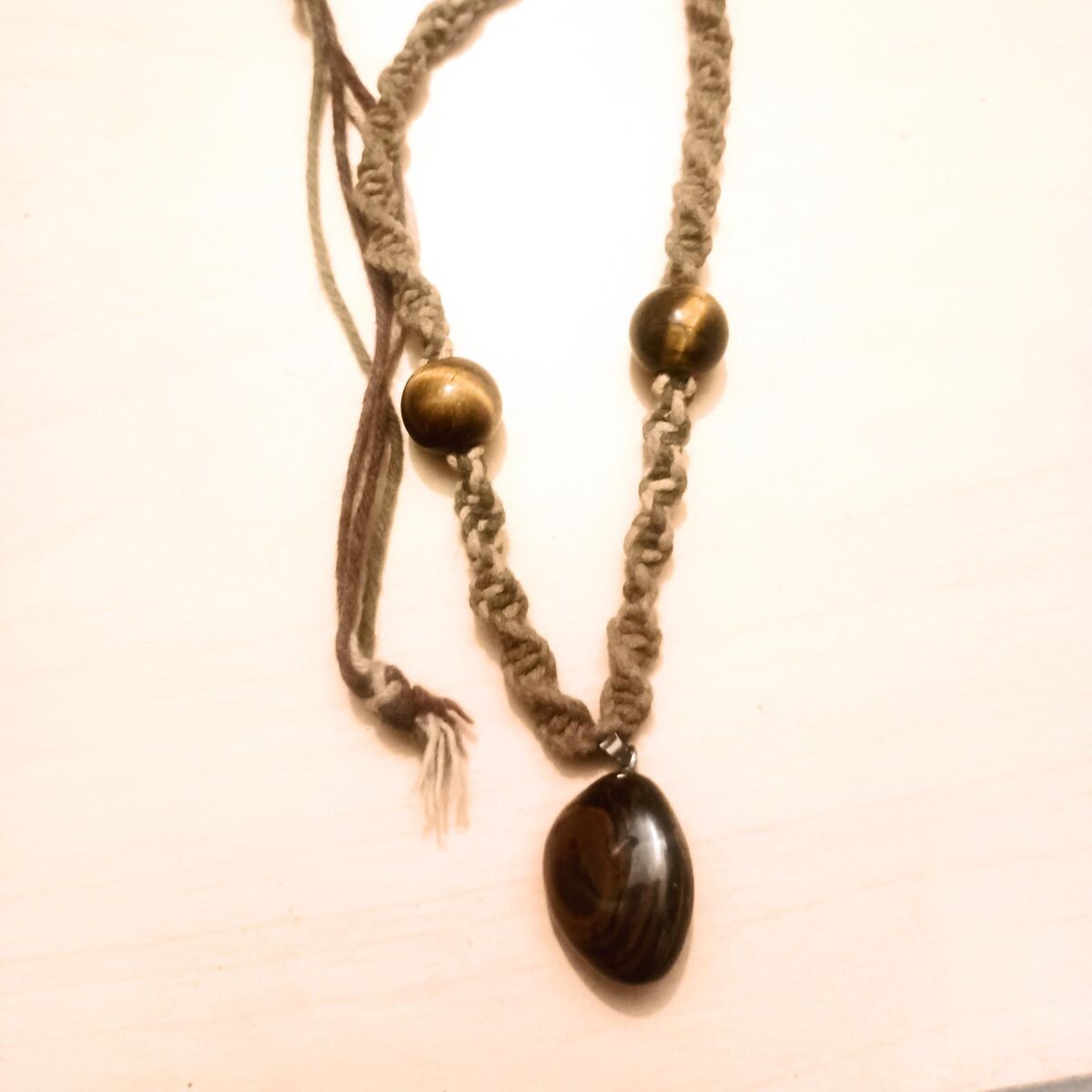 Tiger Eye on Camo Hemp Necklace