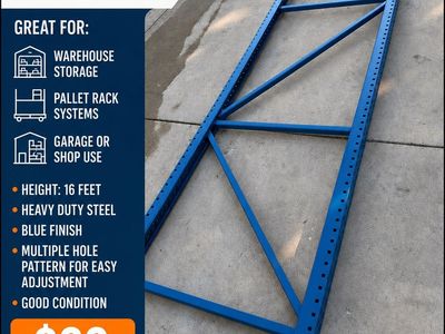 16' Heavy Duty Industrial Grade Blue Pallet Rack Upright - Warehouse Storage & Garage Use