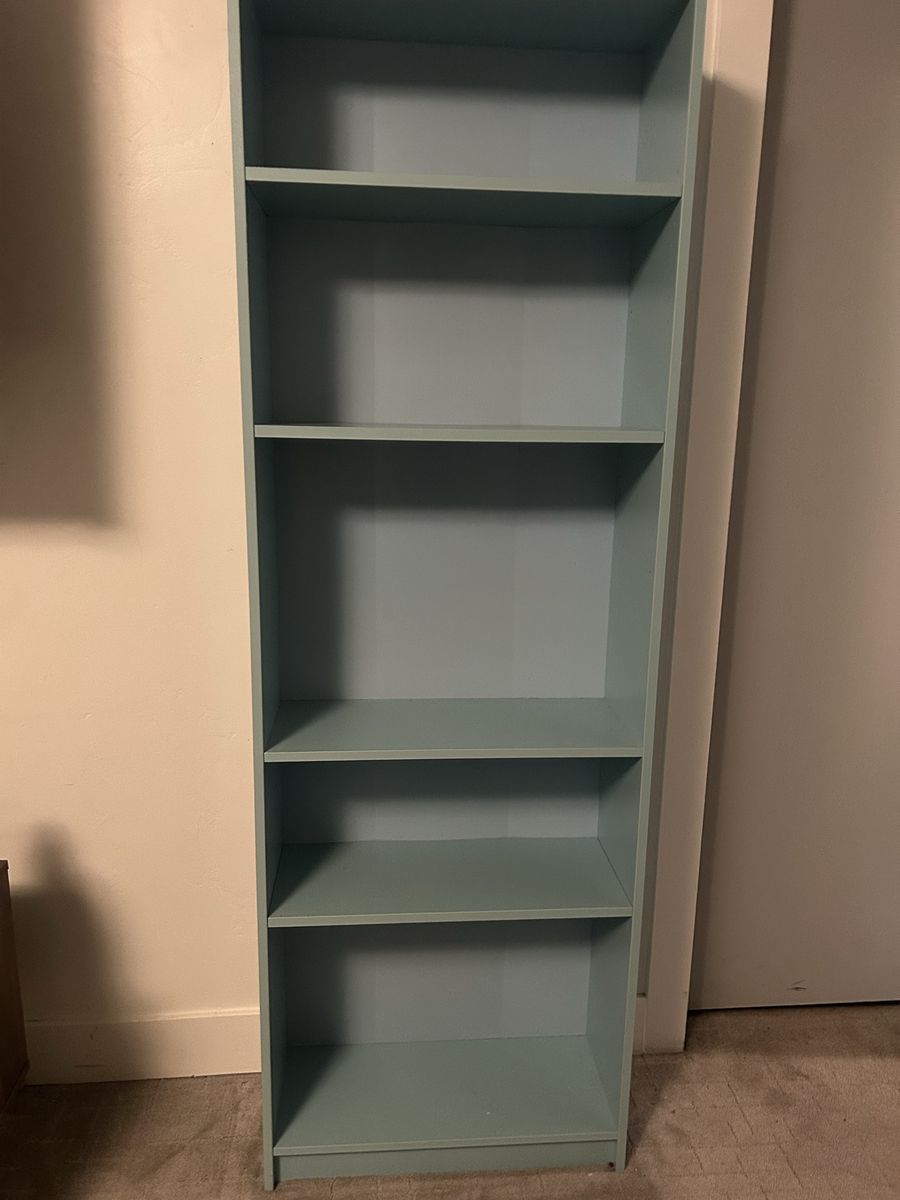 Two IKEA Billy Bookcases light blue 5-shelves