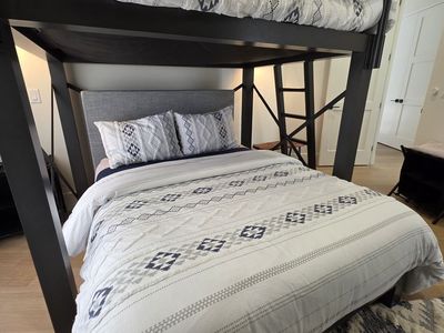 Not Your Typical Kids’ Bunk Beds | Queen-over-Queen L-Shaped Bunk Bed (mattresses + bedding)